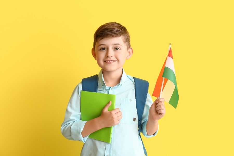 Boy holding a Hungarian flag